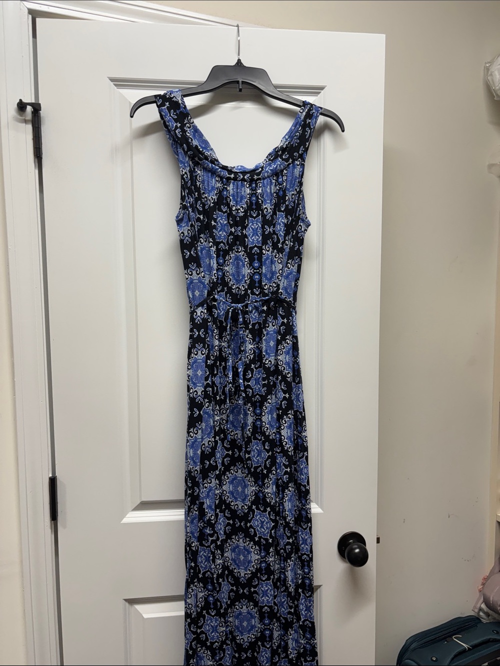 LOFT Black and Blue Printed Maxi Dress